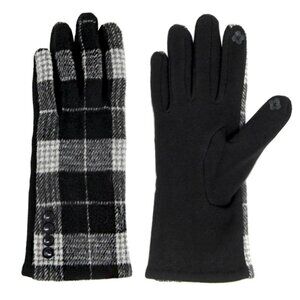 Black Button Plaid Smart Gloves Fleece Lined Smart Touch Text Friend